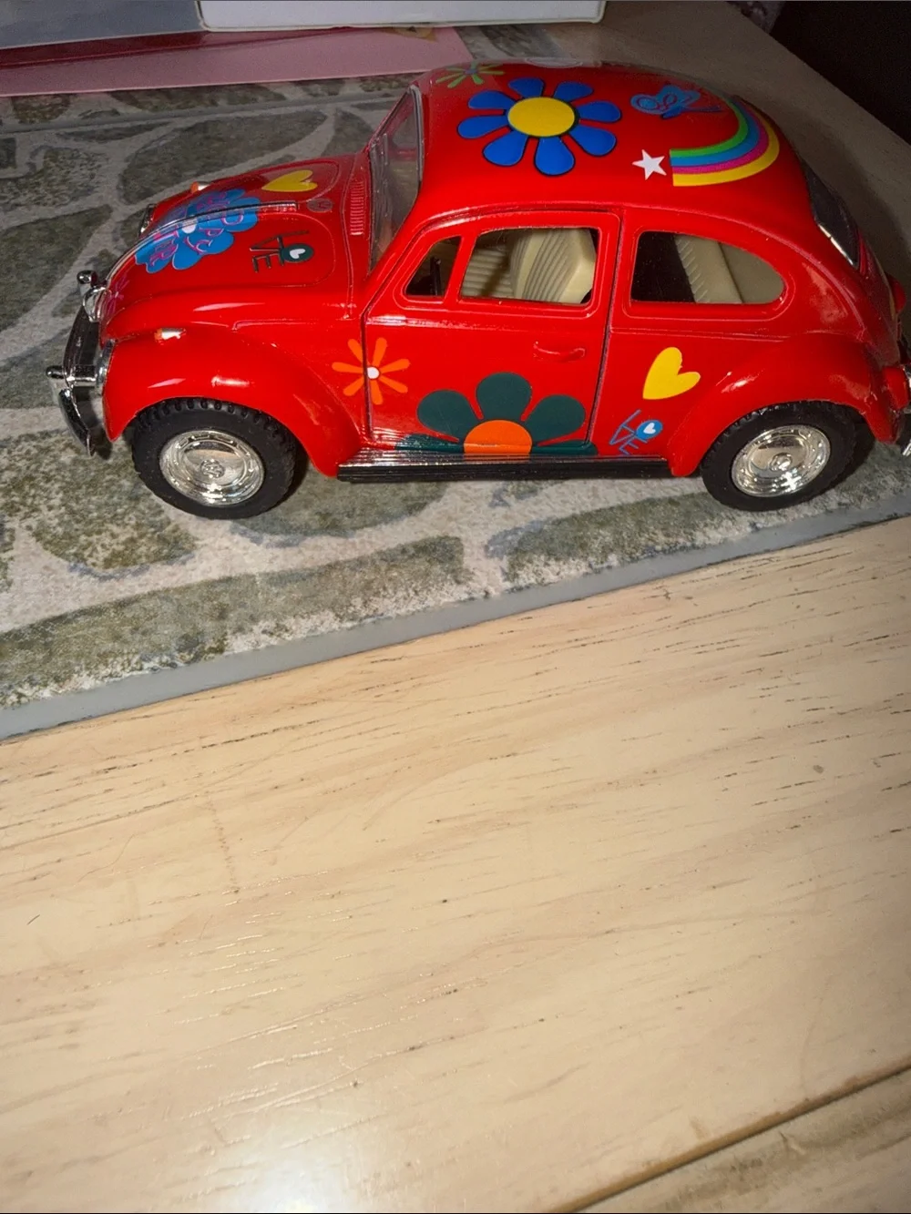 Mattel Red Retro Flower-Painted Toy Beetle Car